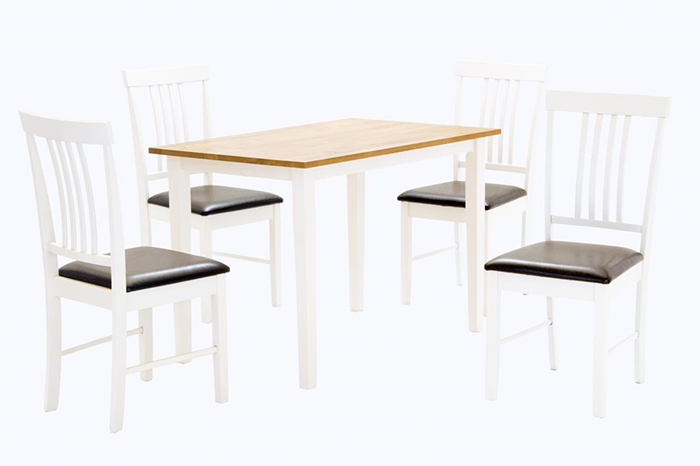 Massa White Rubber Wood Dining Set With 4 Chairs - Click Image to Close